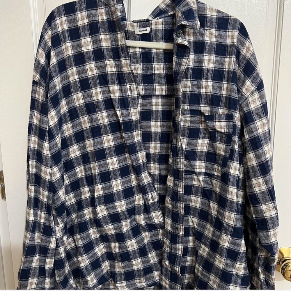 Garage blue and white flannel